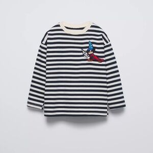 Disney Black and White Striped Mickey Mouse Long Sleeve Tee